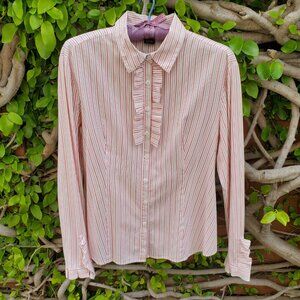Saks Fifth Avenue Long Sleeve Ruffled Button Down Shirt, Size 10, Pinkish